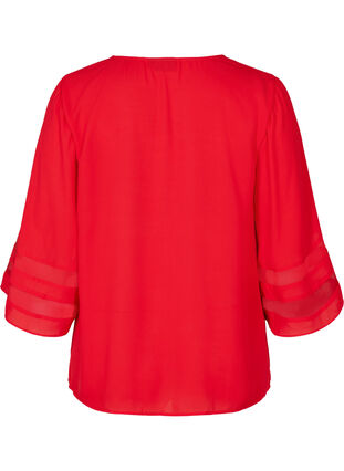 Effen top met 3/4 mouwen en v-hals, Haute Red, Packshot image number 1