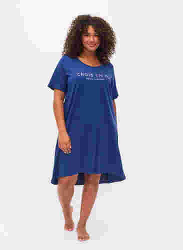 Chemise de nuit en coton à manches courtes avec imprimé, Midnight W. Crois, Model image number 2