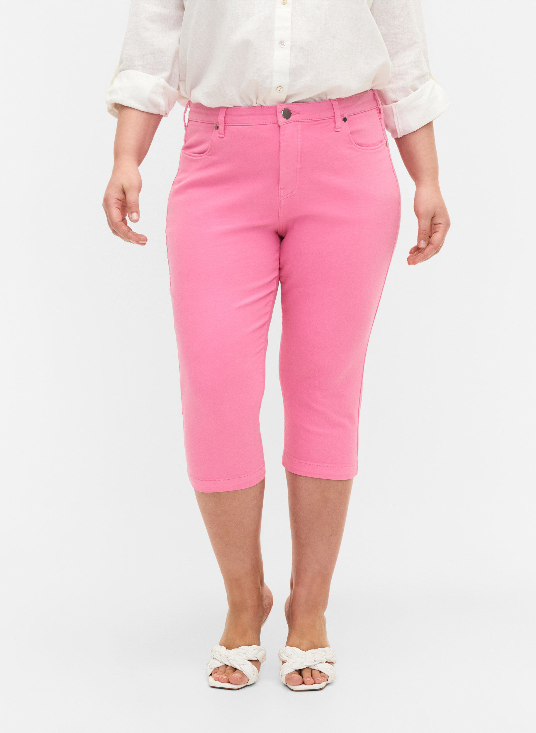 Zizzi Pantalon capri Emily ajust&eacute;, Rosebloom, Model image number 2