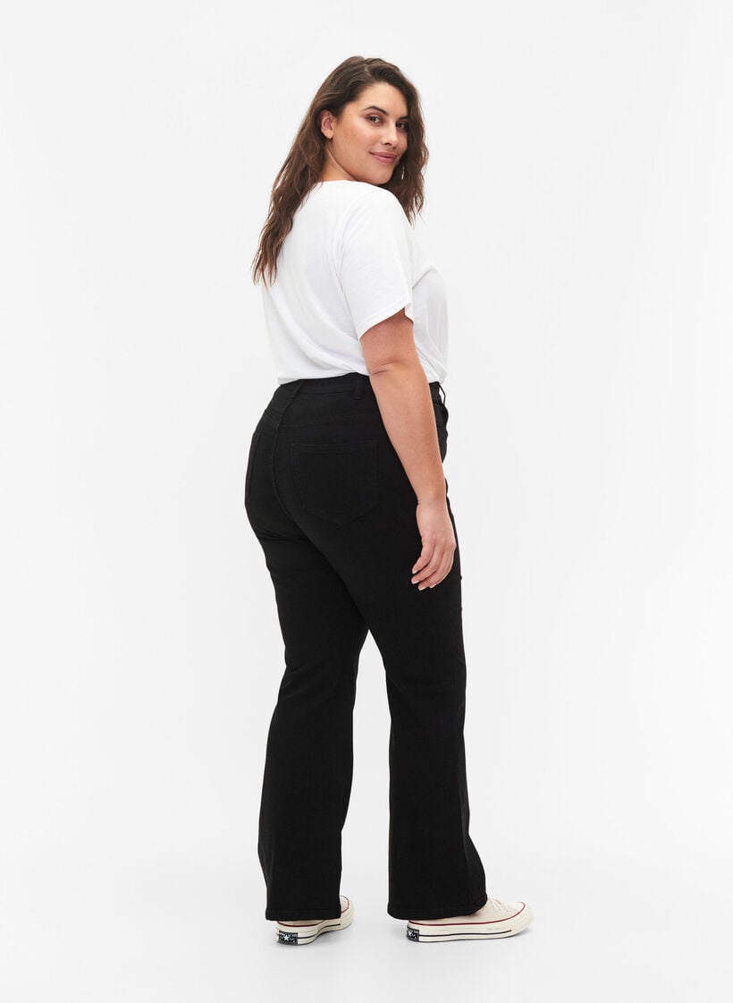 Jean taille haute avec coupe bootcut, Noir, Model image number 1