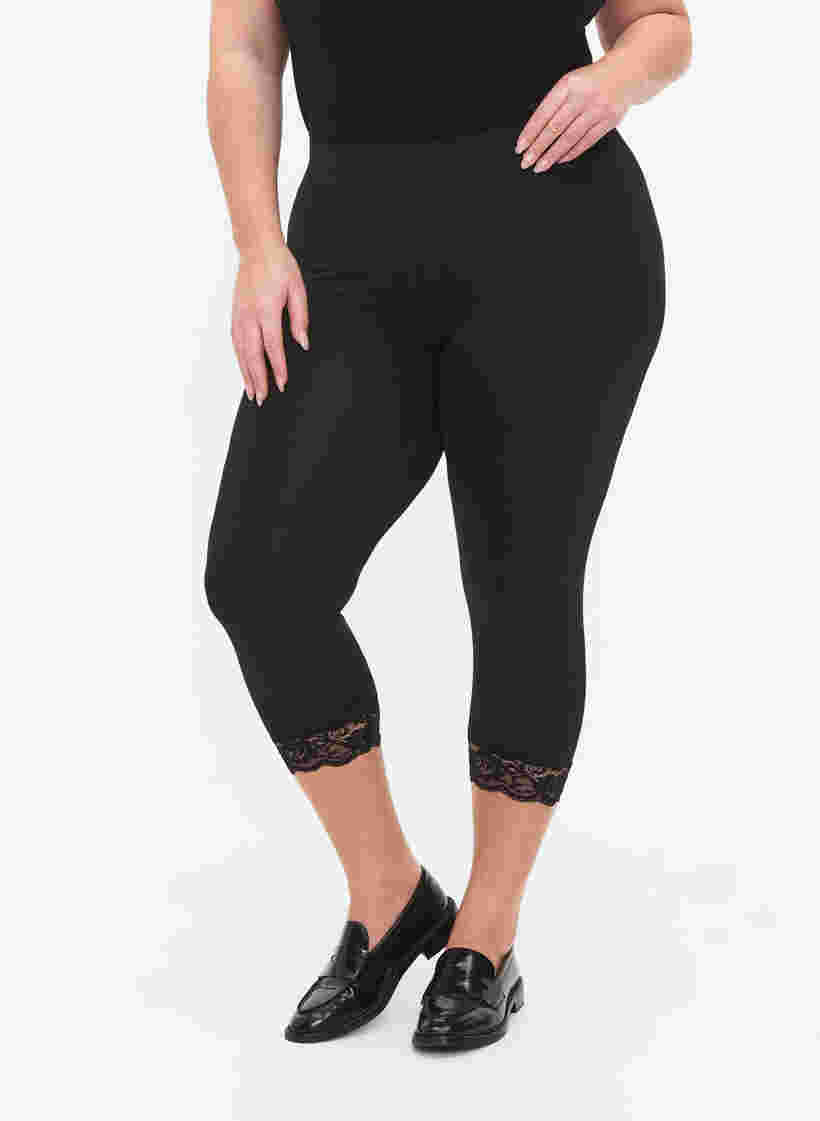 Lot de 2 de leggings 3/4 avec bordure en dentelle, Black / Black, Model image number 2