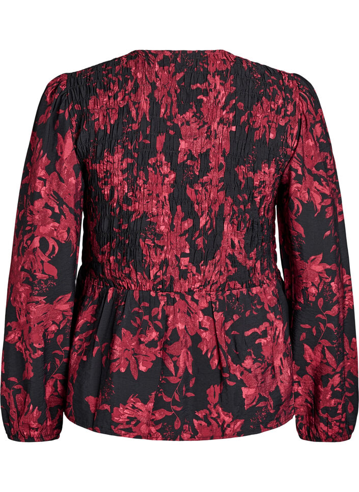 Blouse avec smocks et manches longues, Noir, Packshot image number 1