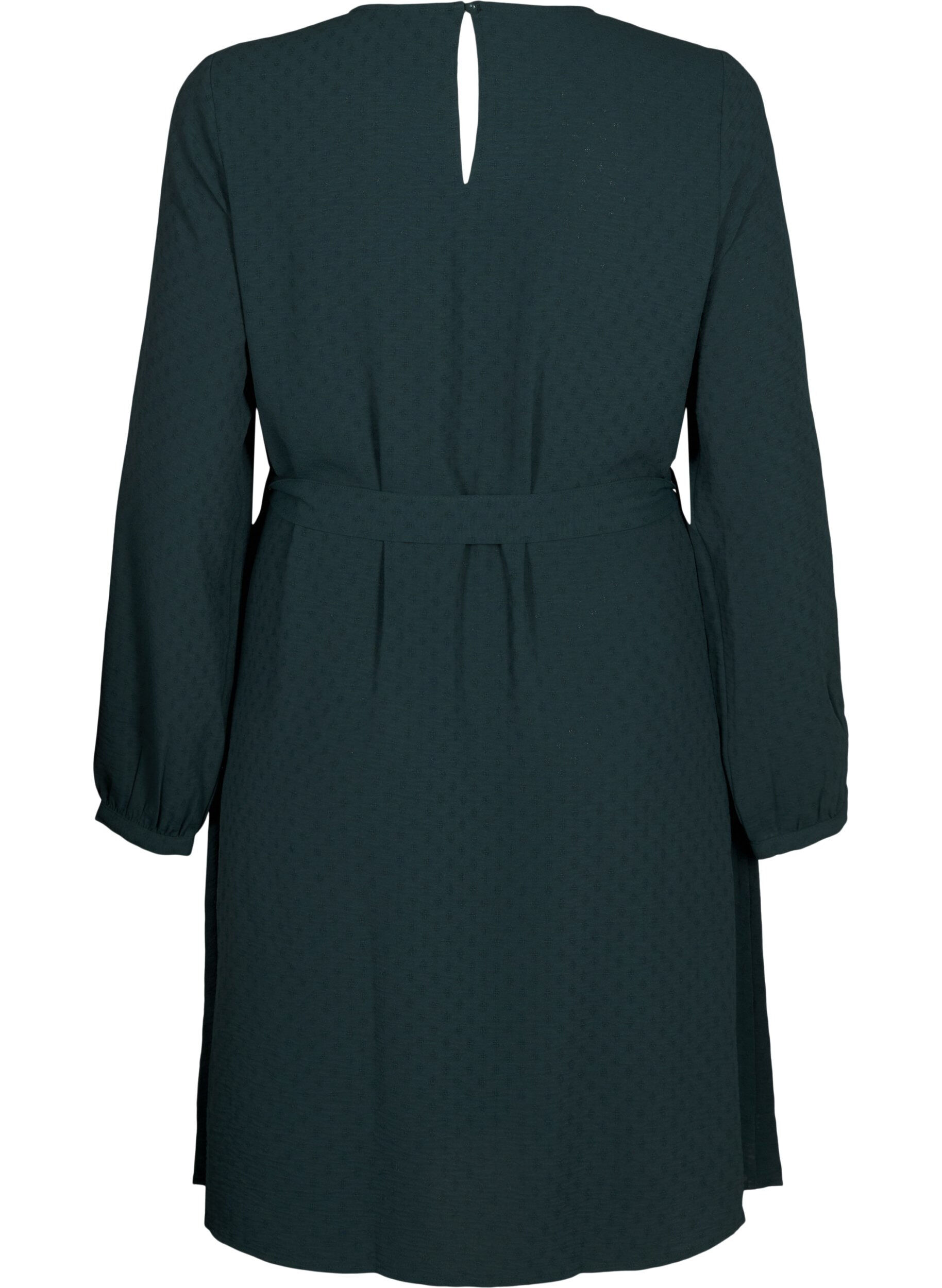 ZizziKorte jurk van textuurstof met een strikriem, Scarab, Packshot image number 1