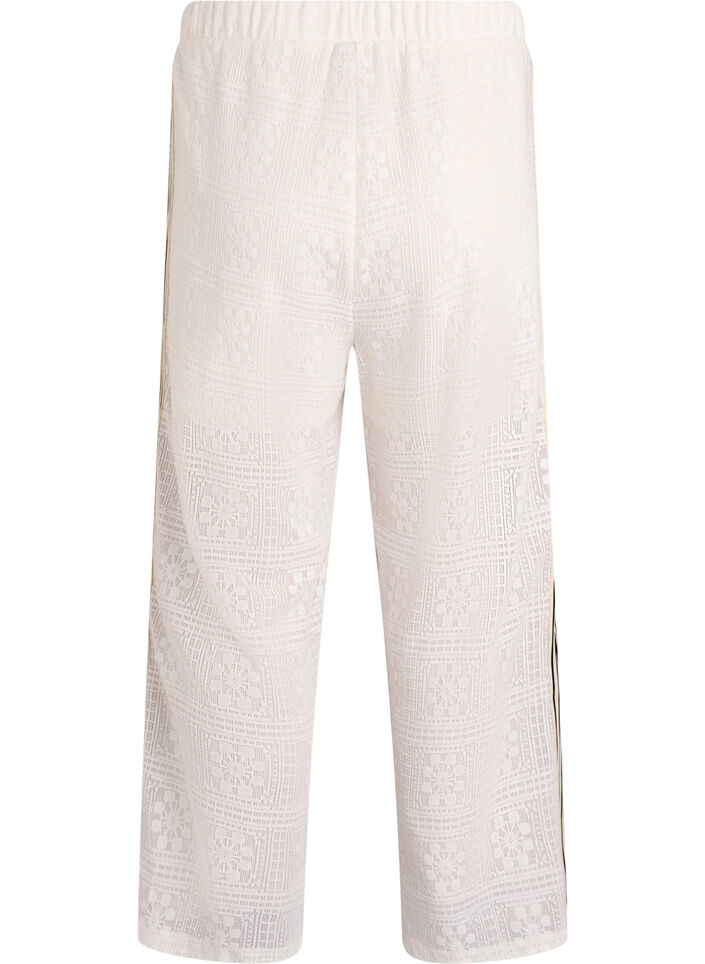Pantalon large en dentelle avec bandes contrastantes, Blanc, Packshot image number 1