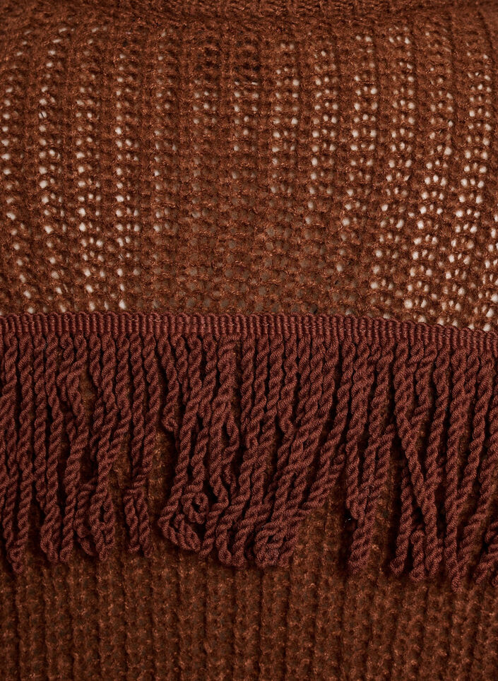 Gebreide blouse met franjes aan de achterkant, Bruin, Packshot image number 3