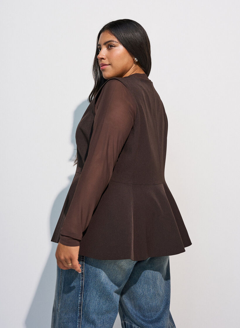 Gilet &agrave; fines rayures avec basque, Marron, Model image number 2