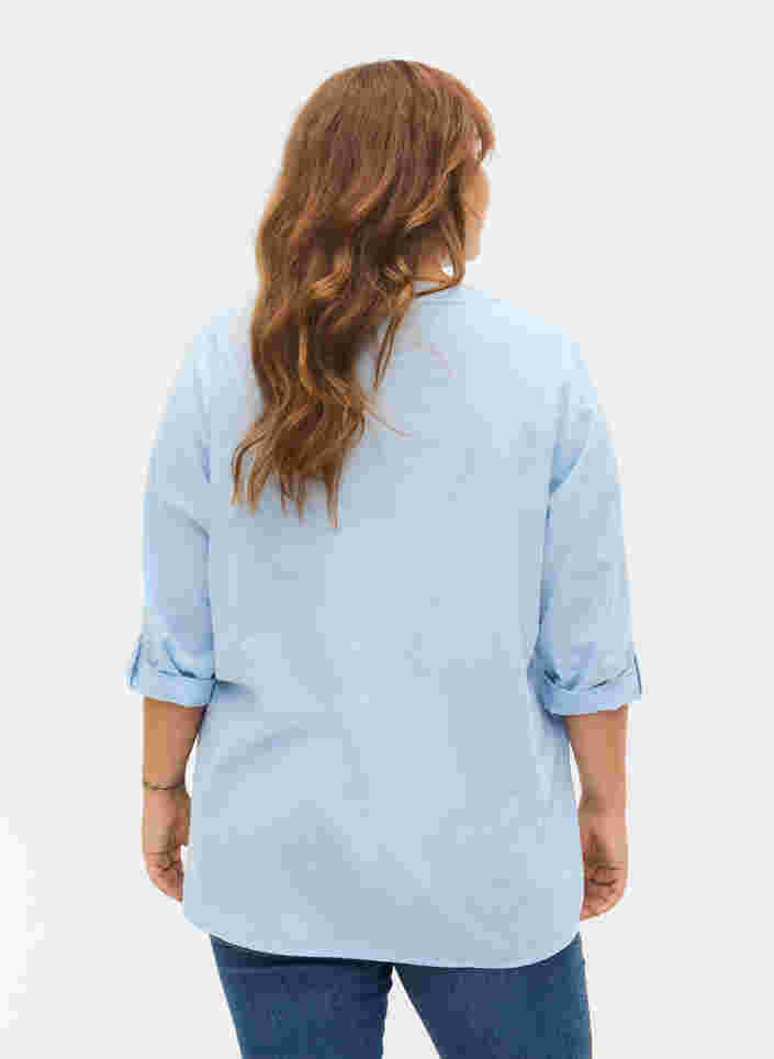 Katoenen blouse met kanten details, Chambray Blue, Model image number 1