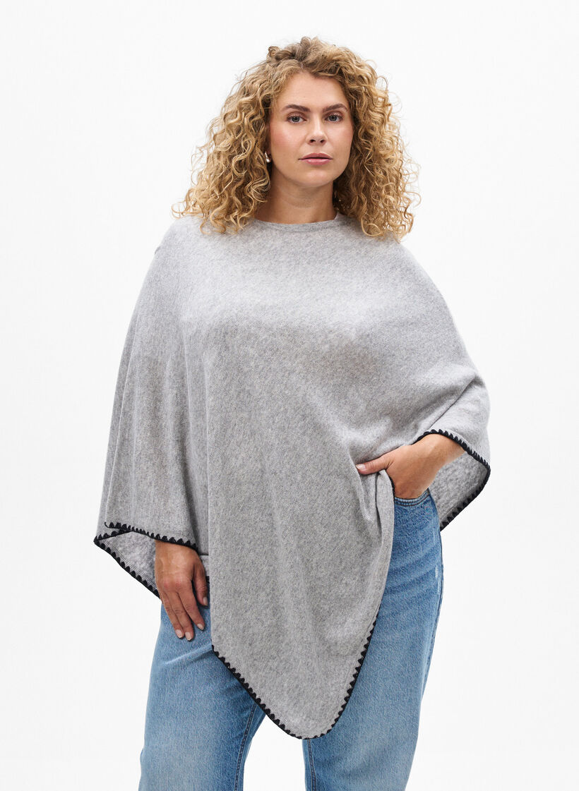 Fijngebreide poncho, Grijs, Model image number 0