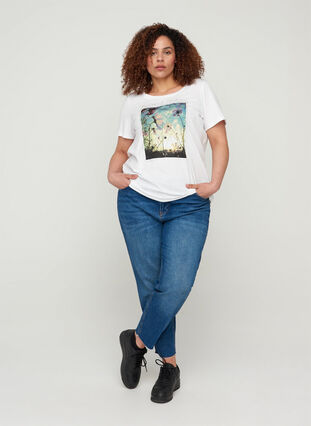 Katoenen t-shirt met korte mouwen en print, Bright White, Model image number 2