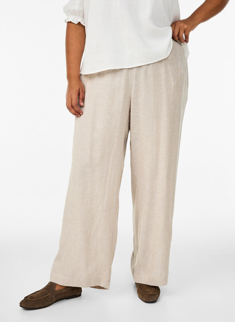 Pantalon ample en lin et viscose, Beige, Model image number 2