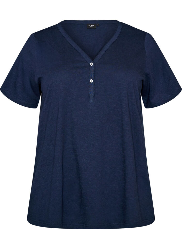 T-shirt met knoopdetail, Blauw, Packshot image number 0