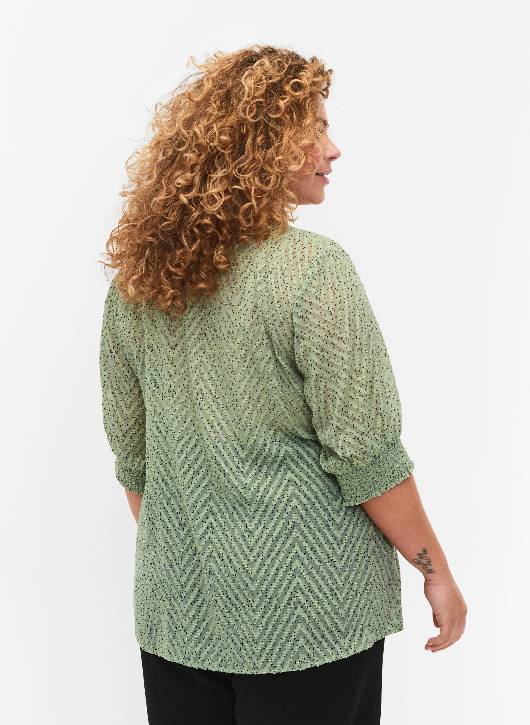 ZizziGestippelde blouse met 1/2 mouwen, Seagrass Dot, Model image number 1