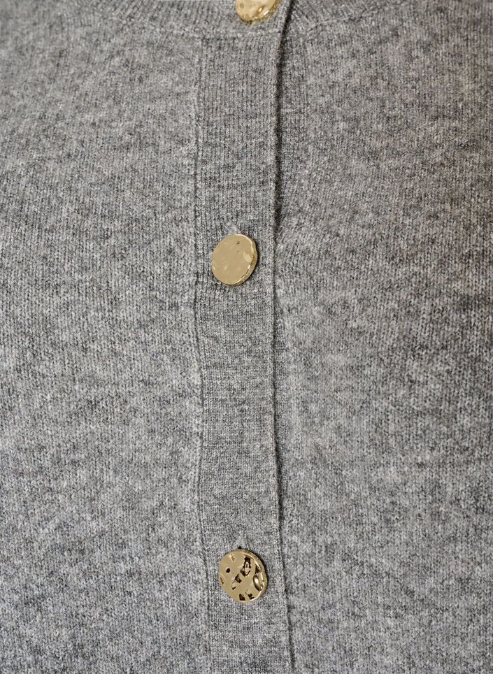 Cardigan in zacht breisel met goudkleurige knopen, Grijs, Packshot image number 2
