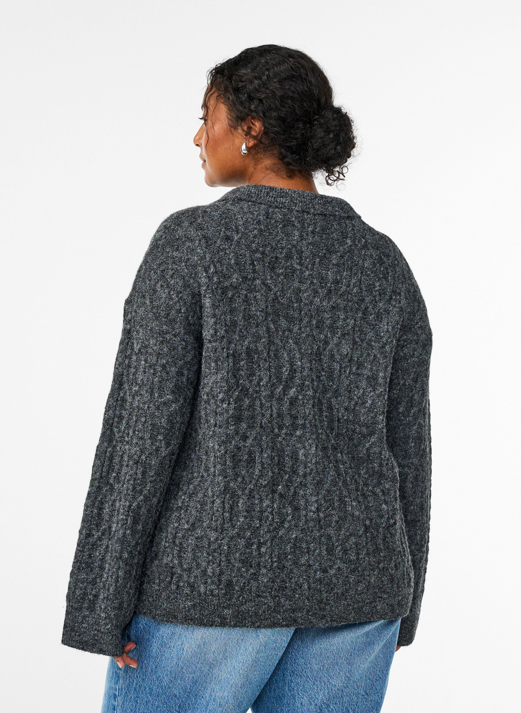 Zizzi Pull torsad&eacute; avec col polo, Gris anthracite, Model image number 2