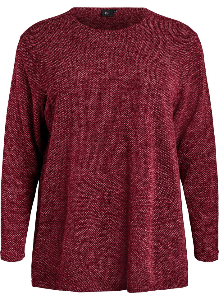 Blouse &agrave; manches longues avec texture, Bordeaux fonc&eacute;, Packshot image number 0
