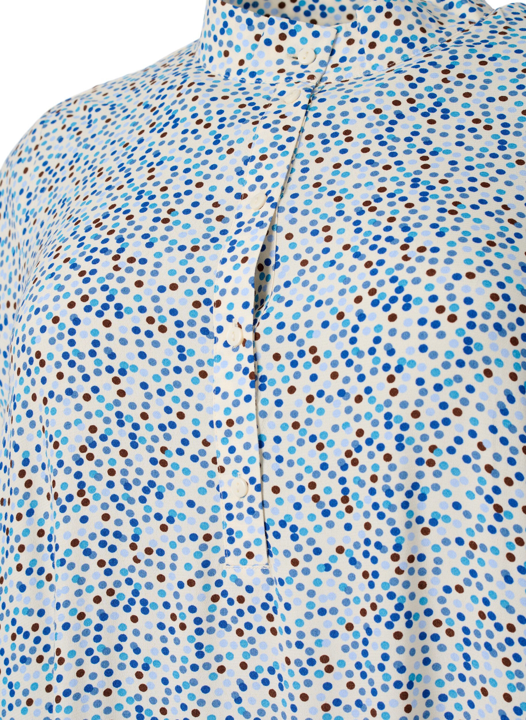 ZizziGestippelde viscose jurk met knopen, Blue Dot AOP, Packshot image number 2