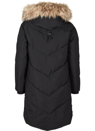 Manteau d'hiver avec capuche et bordure en fausse fourrure, Black, Packshot image number 1
