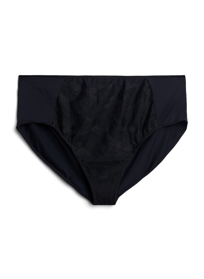 Microvezel panties met mesh en borduurwerk, Zwart, Packshot image number 0