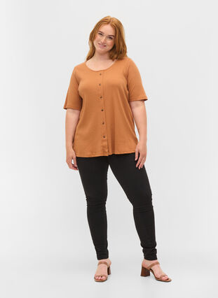 T-shirt met korte mouwen en knopen, Pecan Brown, Model image number 2