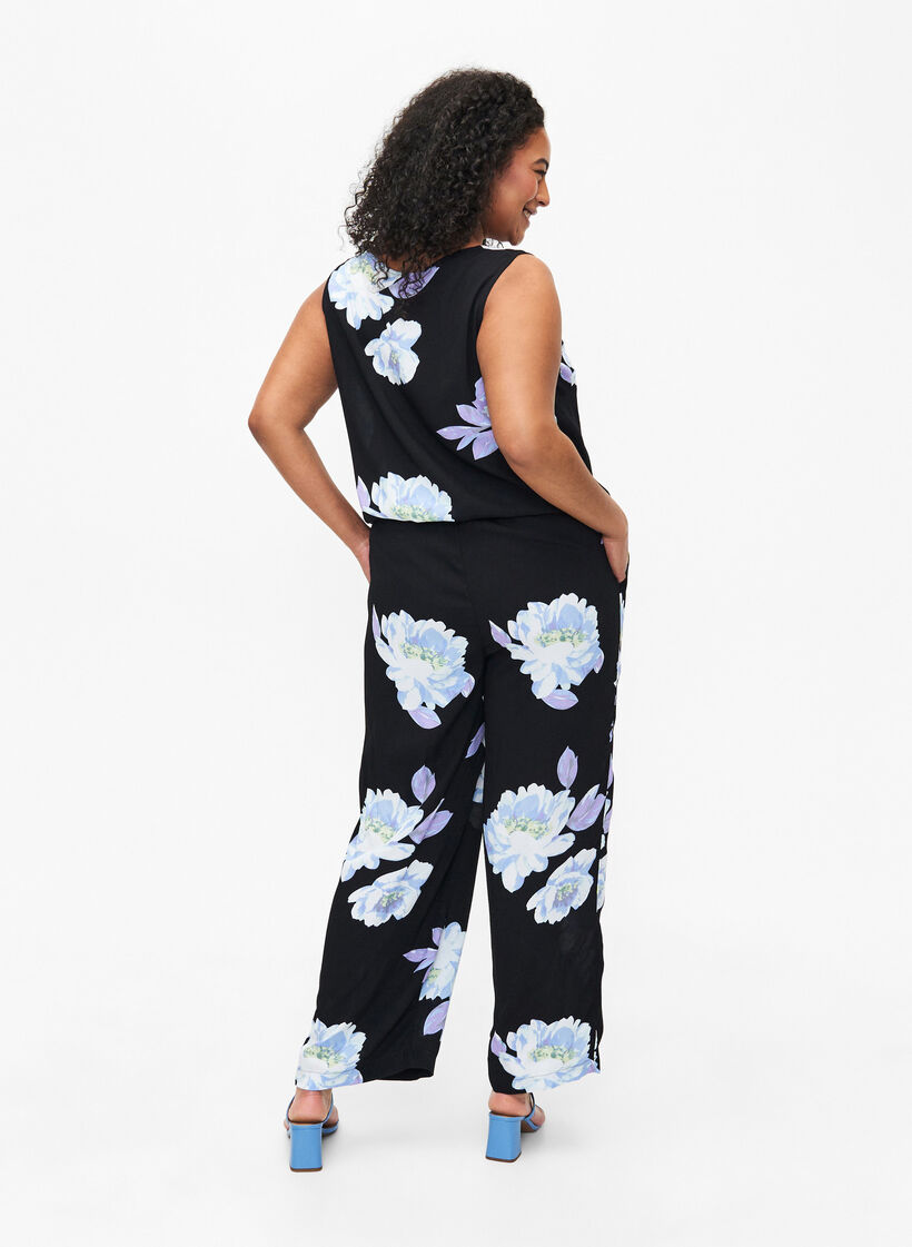Combinaison sans manches en viscose, Black Big Flower AOP, Model image number 1