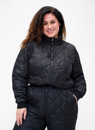 Gewatteerd thermo jumpsuit met verstelbare taille, Black, Model image number 2