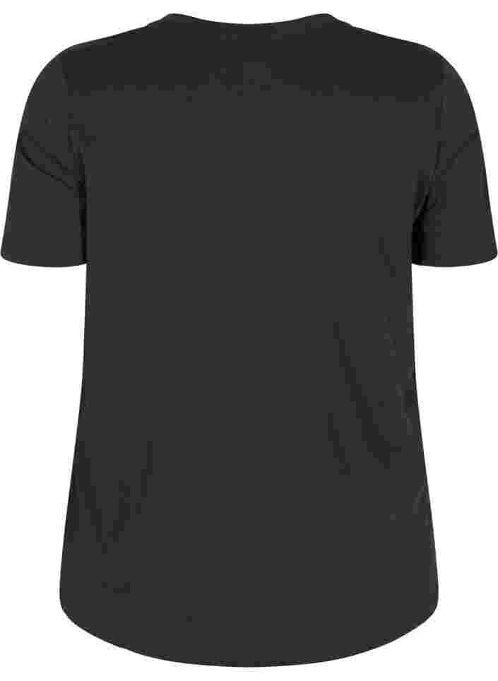 T-shirt en coton à manches courtes avec impression, Black, Packshot image number 1