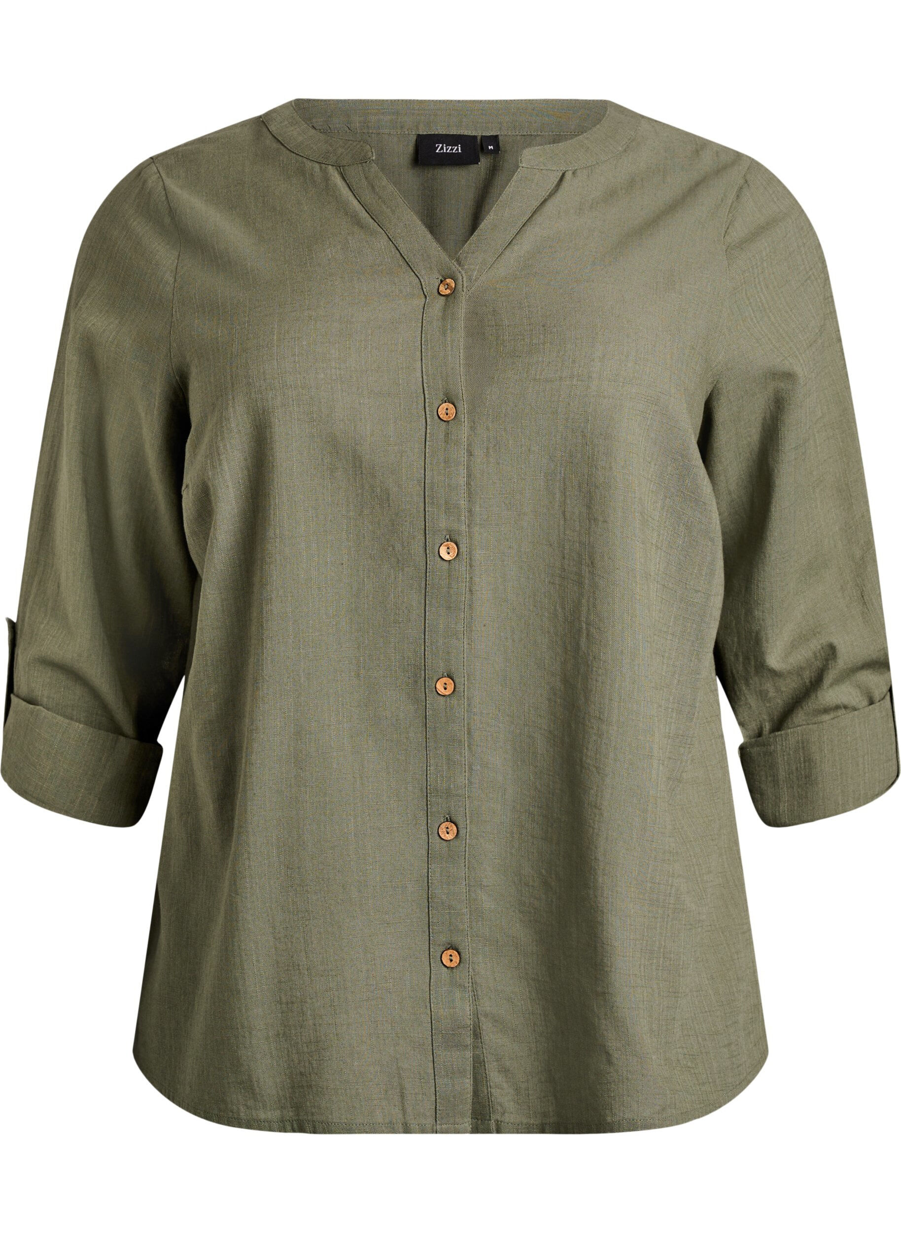 ZizziKatoenen blouse met V-hals, Groen, Packshot image number 0