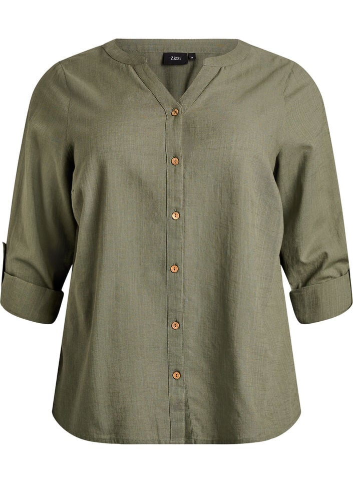 Katoenen blouse met V-hals, Groen, Packshot image number 0