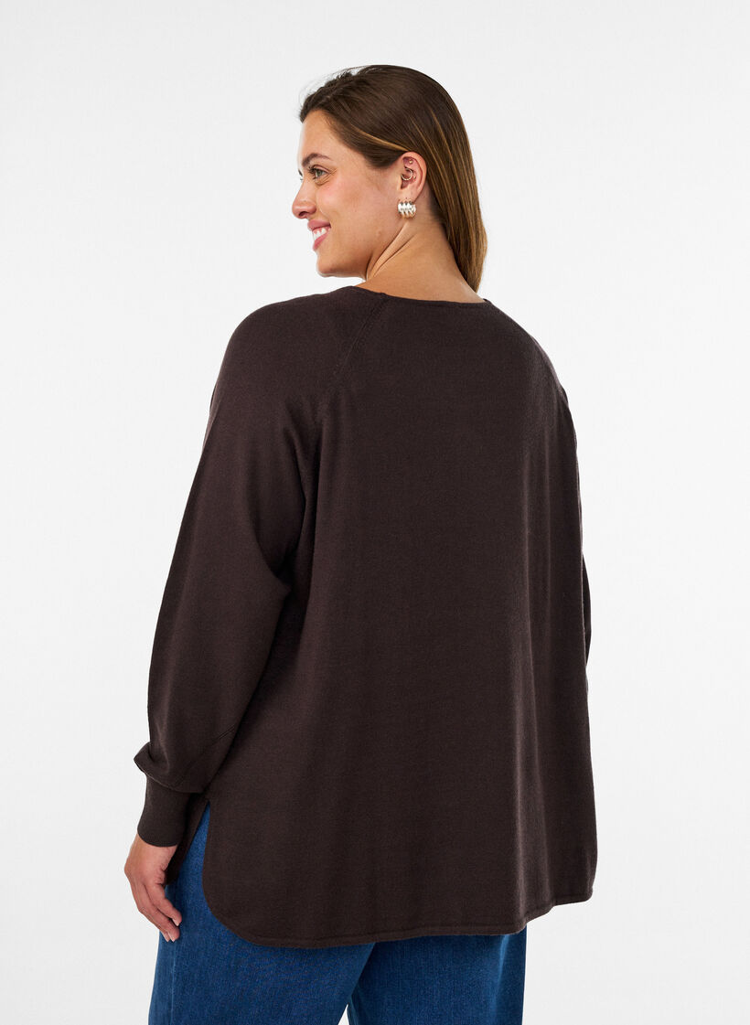 Chemisier en tricot avec col rond et motif tricot, Marron, Model image number 2