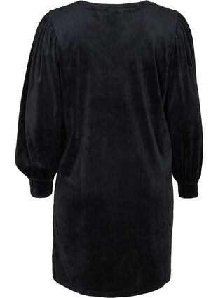 Robe en velours à manches longues bouffantes, Black, Packshot image number 1