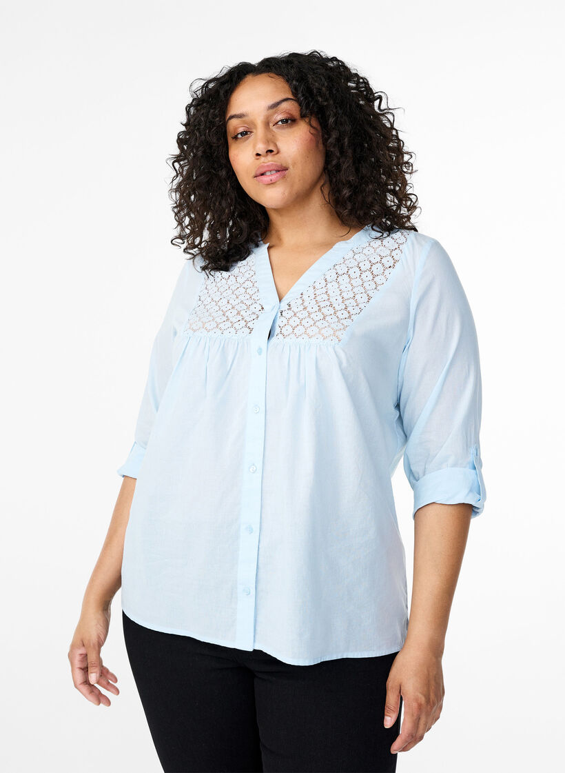 FLASH - Shirt met gehaakt detail, Cashmere Blue, Model image number 0