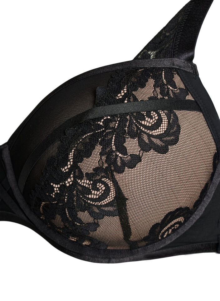 Voorgevormde bh met beugel en bloemenkant, Zwart, Packshot image number 2