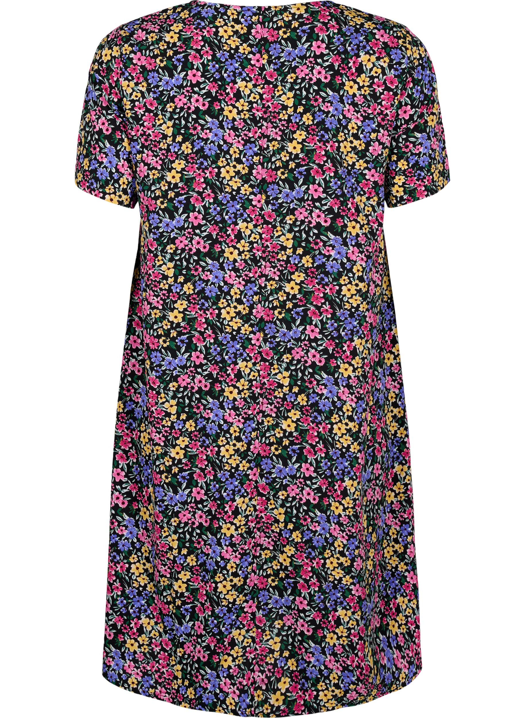 Zizzi Robe FLASH &agrave; col en V avec imprim&eacute; &agrave; fleur, Multi Flower, Packshot image number 1