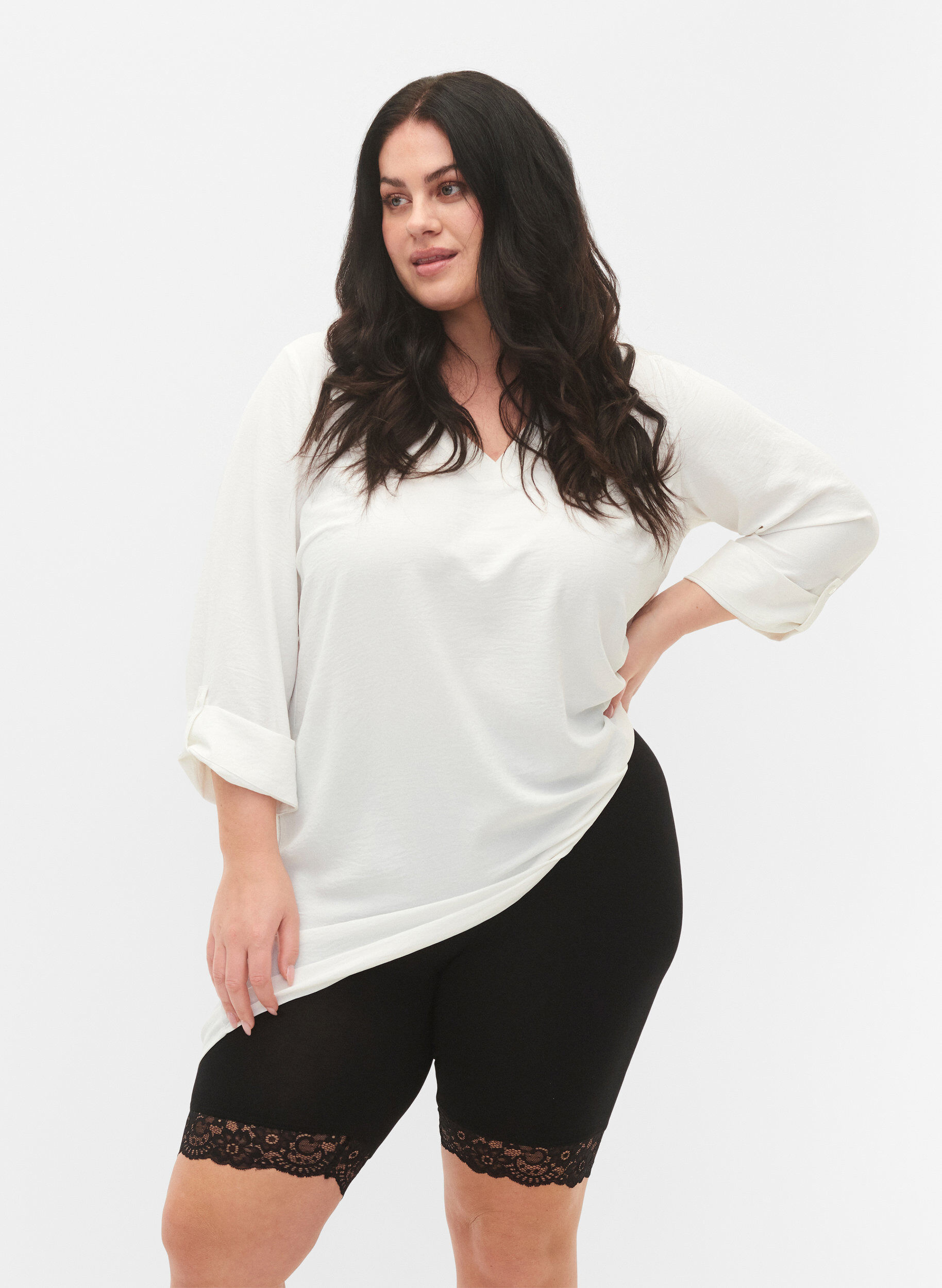 ZizziFietsbroekje met kanten rand, Zwart, Model image number 3