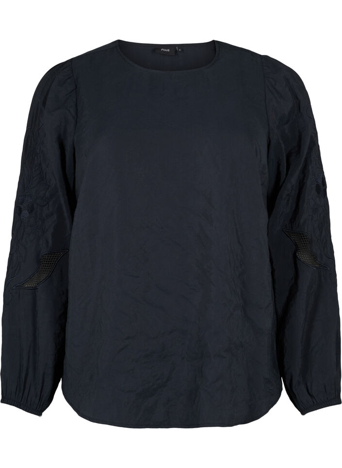 Blouse van Tencel™ Modal met geborduurde details, Black, Packshot image number 0