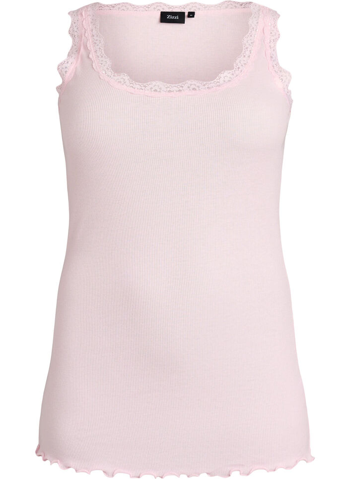 Top met kanten afwerking, Roze, Packshot image number 0