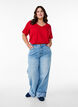 Basic t-shirt met korte mouwen en V-hals, Rood, Model image number 1