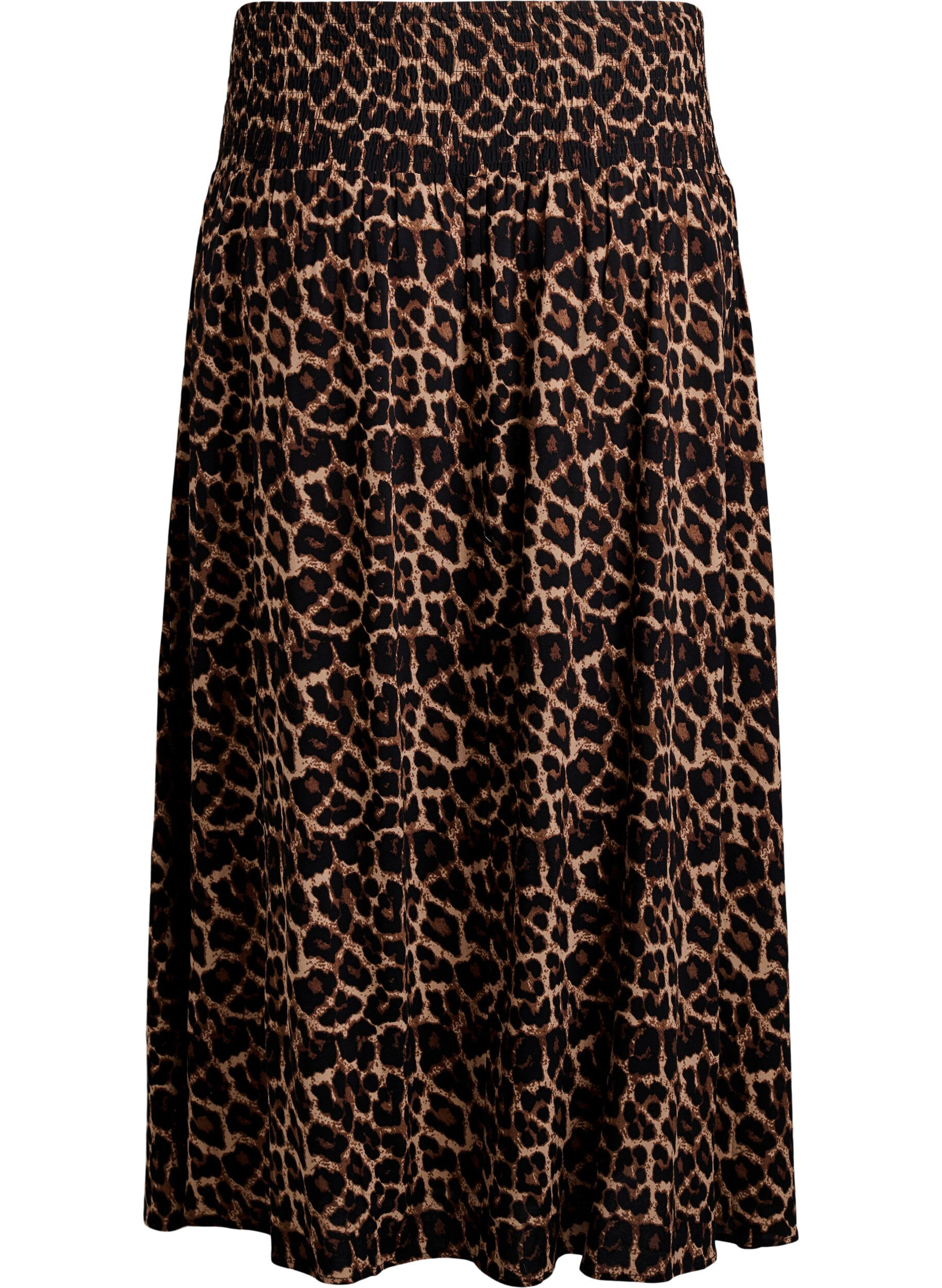 ZizziFLASH - Maxi rok in viscose met smokwerk, Bruin, Packshot image number 1