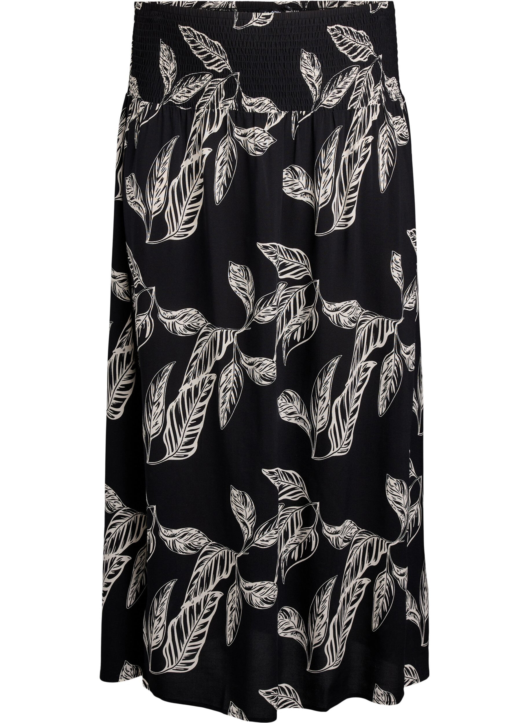 Zizzi FLASH - Jupe longue en viscose avec smocks, Noir, Packshot image number 0