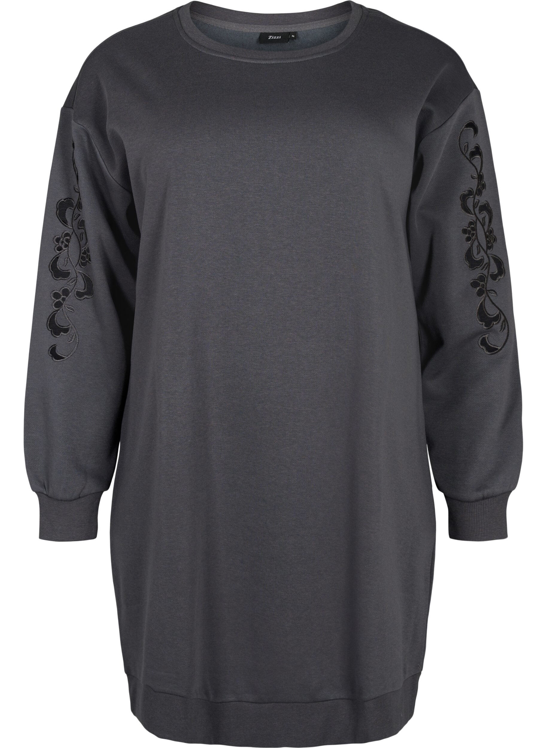 ZizziSweater-jurk met geborduurde details, Dark Grey, Packshot image number 0