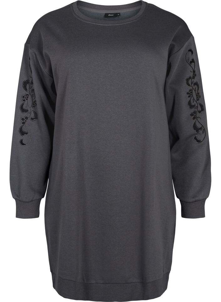 Robe sweat avec détails brodés., Dark Grey, Packshot image number 0