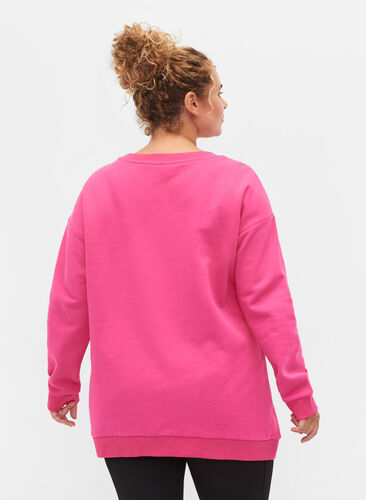 Sweatshirt en coton avec imprimé, Fuchsia Purple, Model image number 1