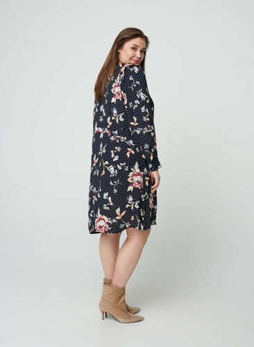 Viscose jurk in bloemenprint, AOP: FLOWER, Model image number 1