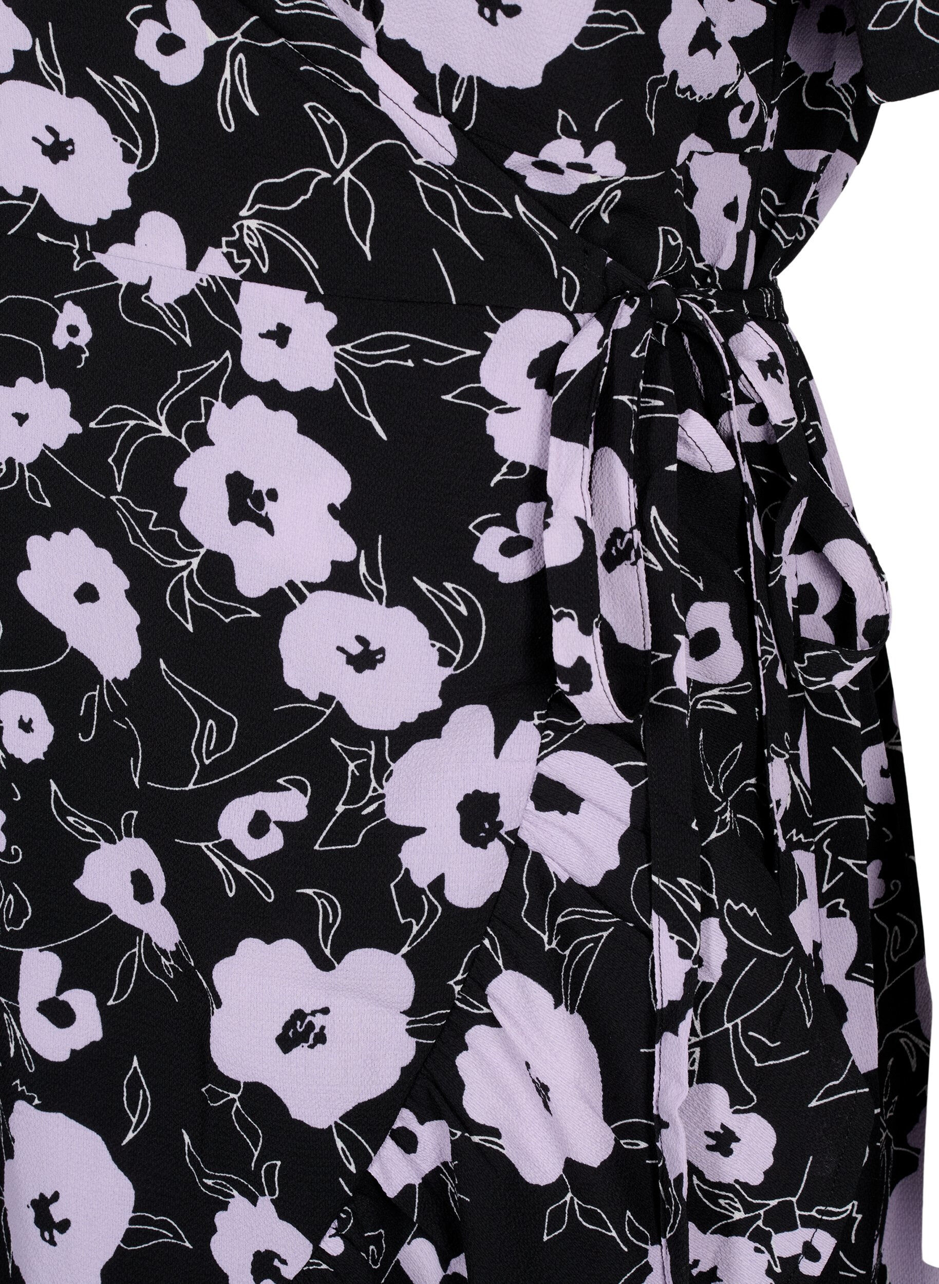 Zizzi Robes envelopp&eacute;es florales &agrave; manches courtes, Noir, Packshot image number 3