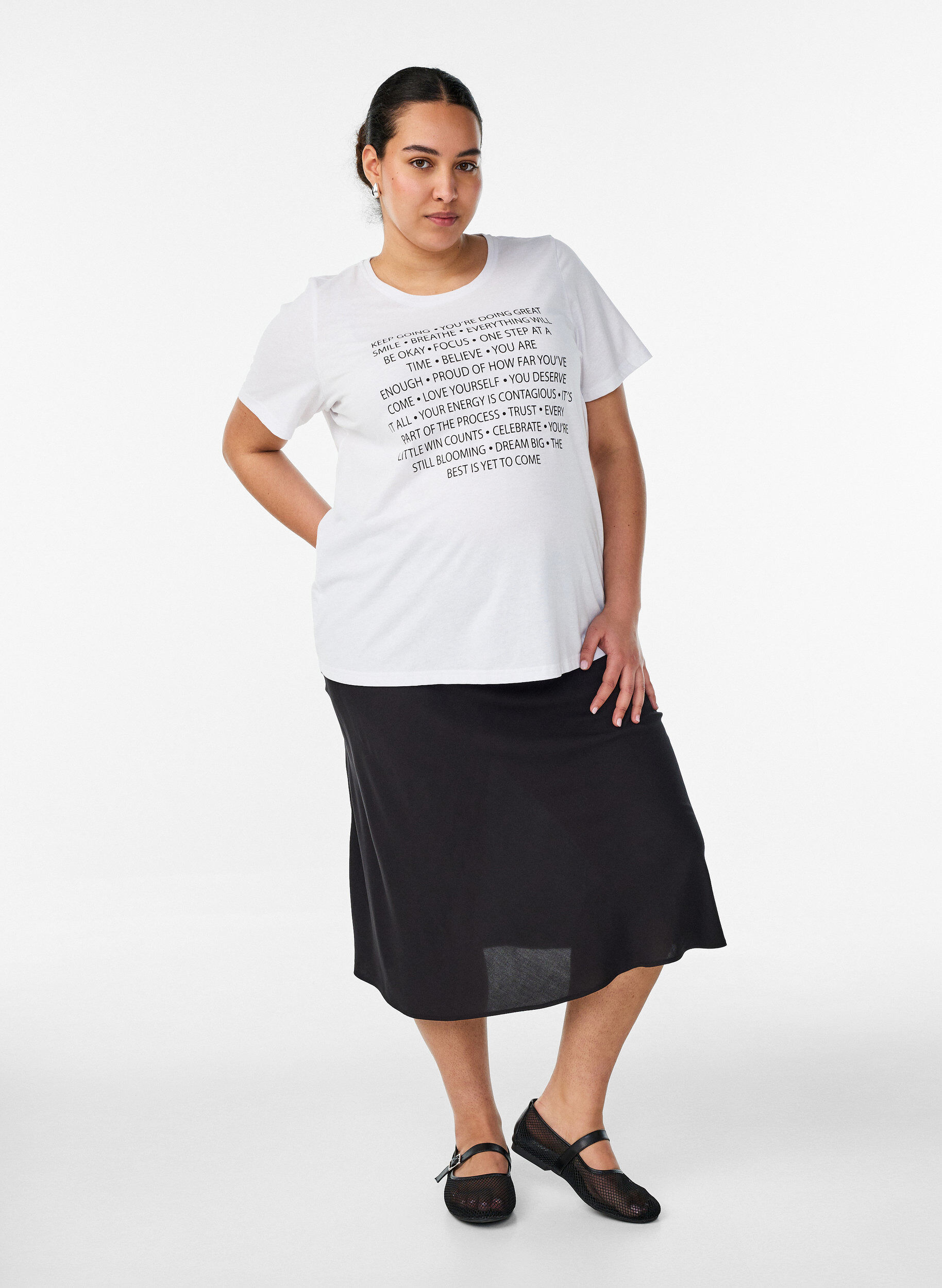 ZizziViscose rok met een elastische taille, Zwart, Model image number 0