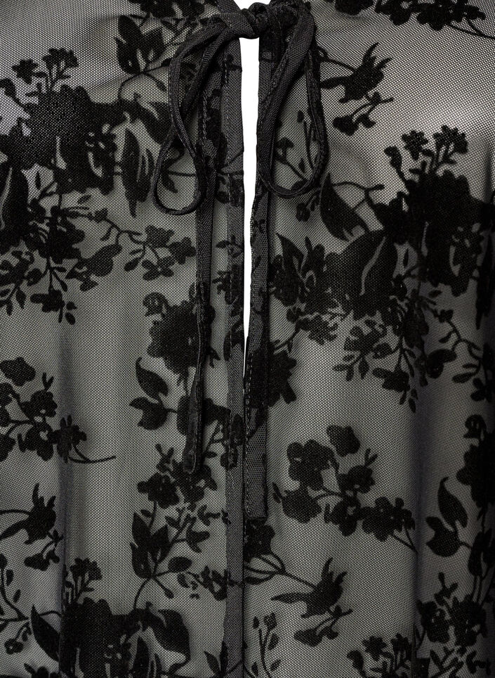 Blouse en maille ouverte devant avec motif floral, Noir, Packshot image number 2