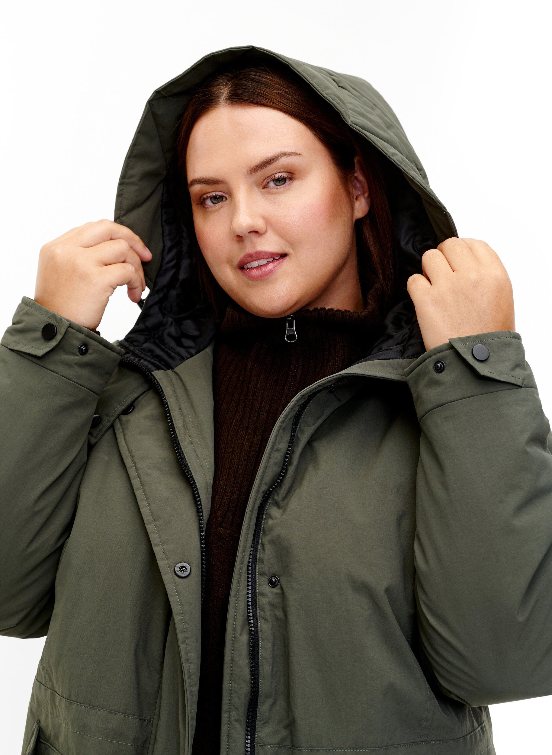 ZizziParka jas met kap en verstelbare taille, Black Olive, Model image number 3