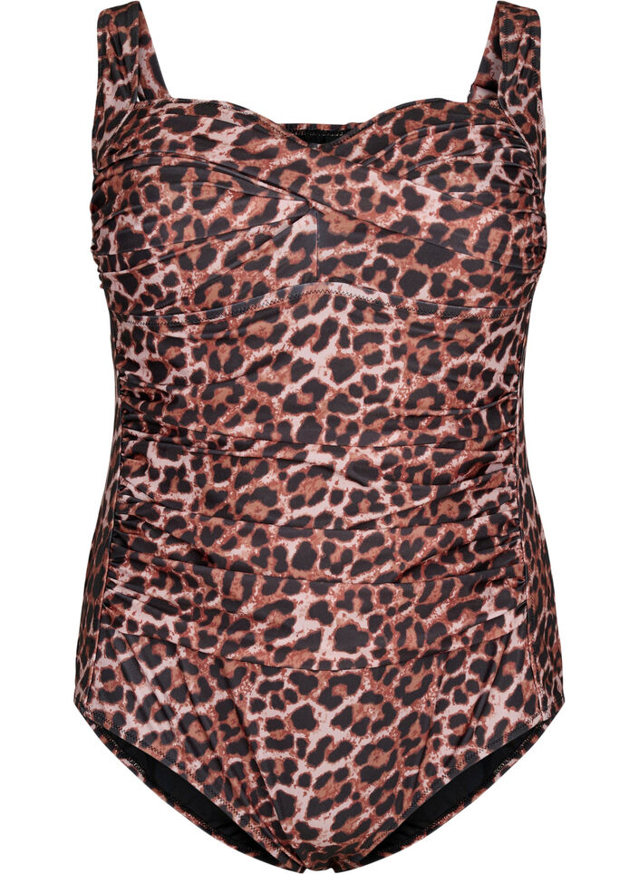 Maillot de bain avec drapé et bonnets rembourrés, Leopard, Packshot image number 0