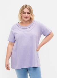 Katoenen t-shirt met kanten band, Lavender, Model