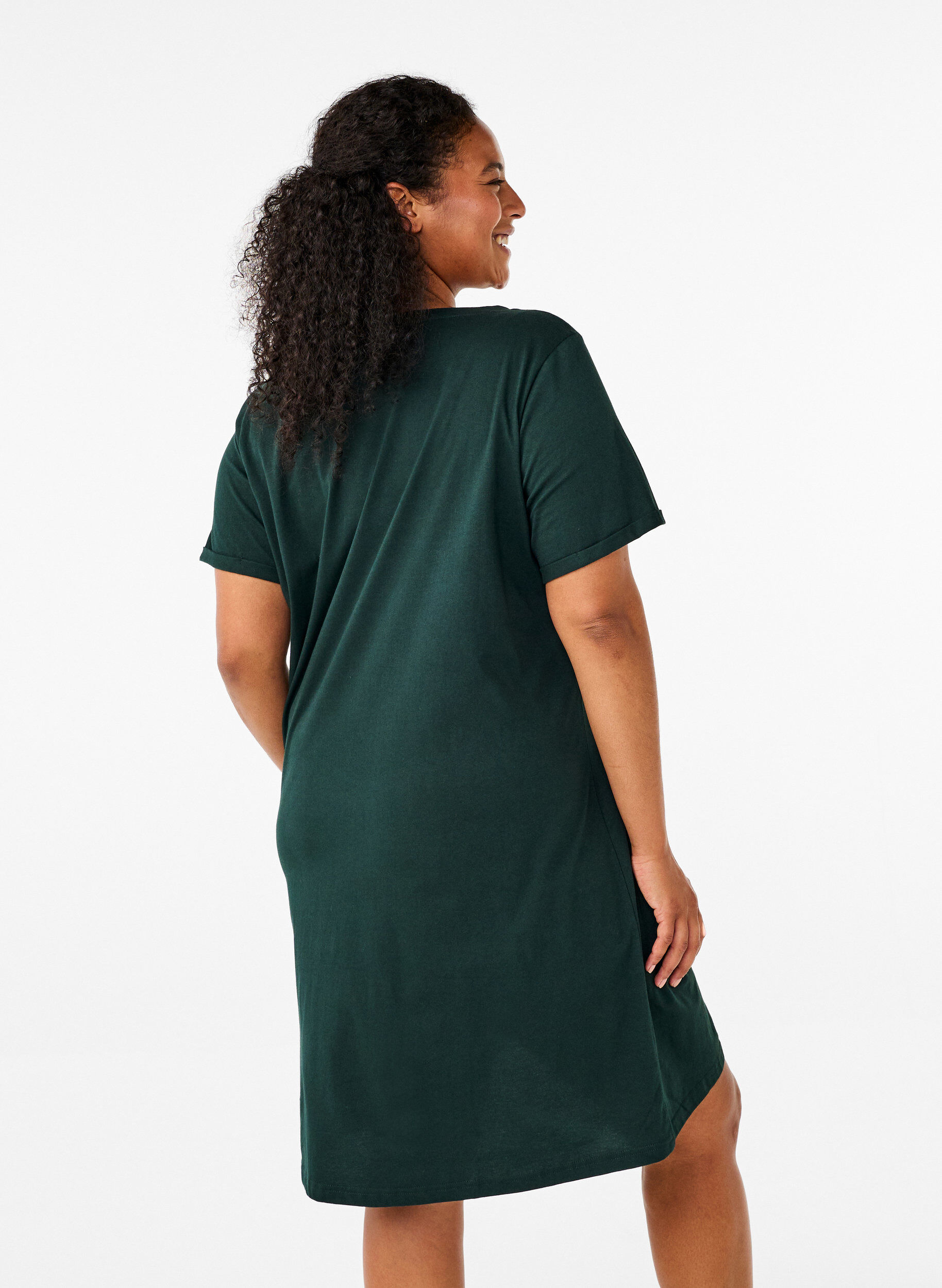 Zizzi Chemise de nuit &agrave; manches courtes en coton biologique, Vert fonc&eacute;, Model image number 2